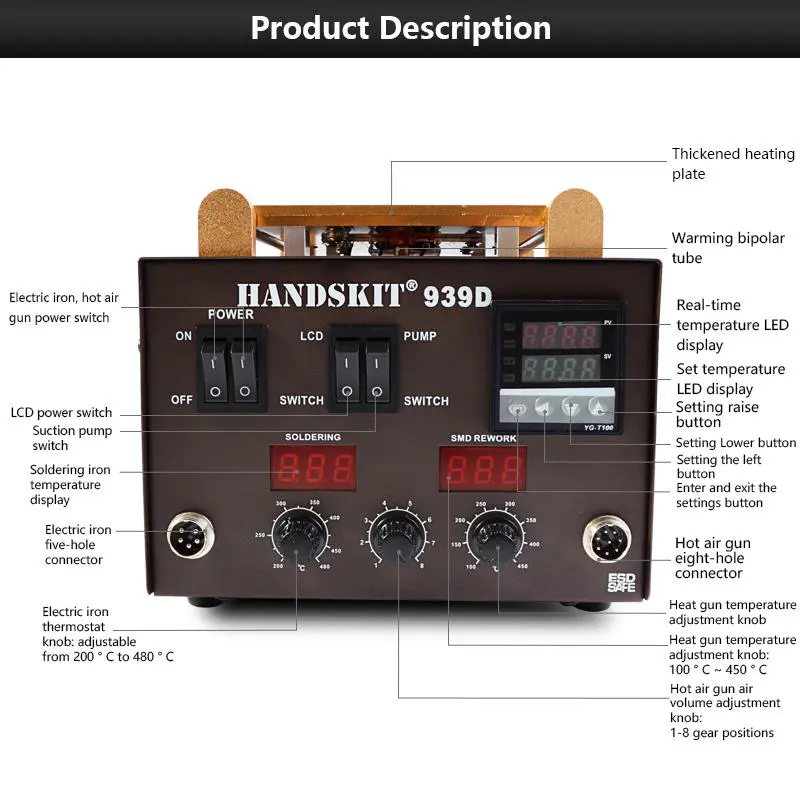 Handskit 939DSMD 3-in-1 Soldering Station | Hot Air Rework & Phone Screen Separator - Image 3