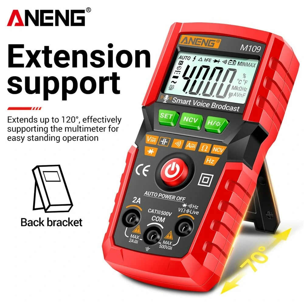 ANENG M109 Digital Multimeter | 4000 Count AC/DC | Voice Broadcast Auto-Ranging - Image 3