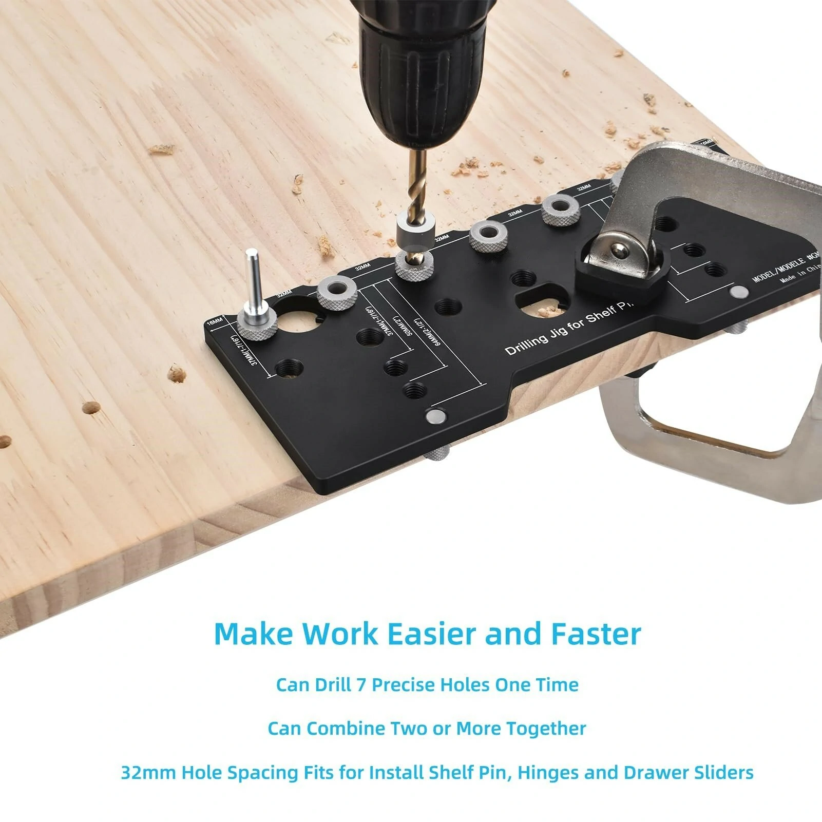 Kreg Adjustable Shelf Pin Jig - Aluminum Alloy with 5mm Drill Bit & Guide - Image 4