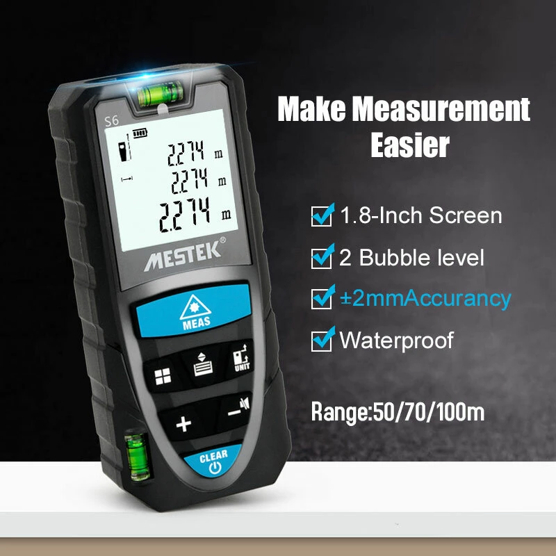 S6 100m Laser Distance Meter | Laser Rangefinder & Measure Tape - Image 3
