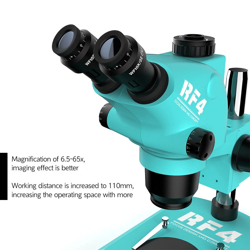 RF4 RF6565TV Trinocular Stereo Microscope | 6.5X-65X Zoom | 144 LED Lights - Image 4