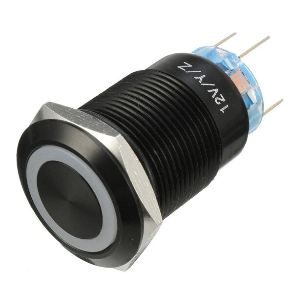 12V 19mm LED Push Button Switch - Waterproof Self-Locking Flat Head | 5 Pins - Image 2