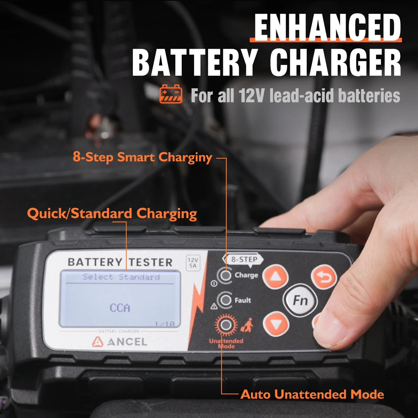 ANCEL BT521 12V Car Battery Tester & Charger | Advanced Conductance Tech | CCA Check, IP65 Waterproof, Auto Mode - Image 5