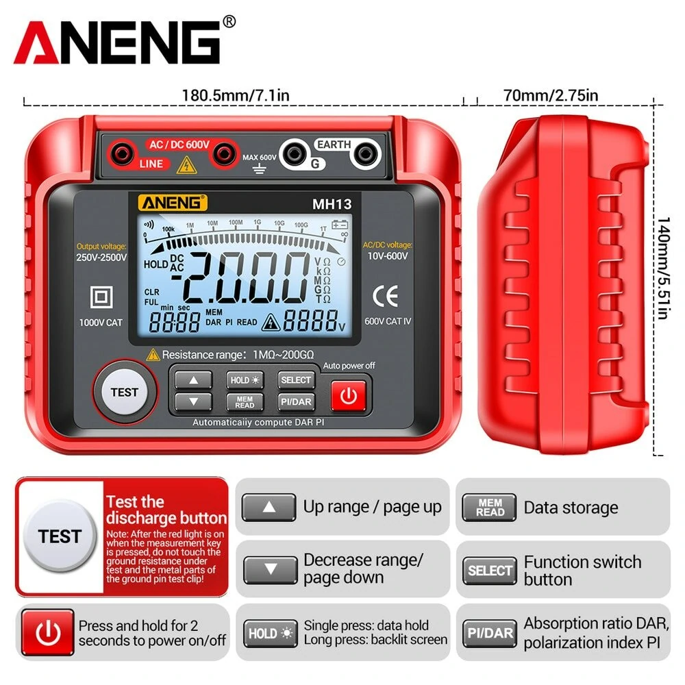 ANENG MH13 Megohmmeter | Insulation & Earth Resistance Tester | High Voltage Digital Multimeter - Image 5