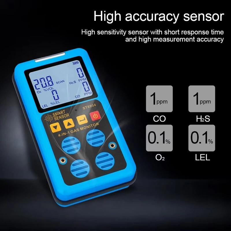SMART SENSOR ST8904 Portable Gas Monitor | Rechargeable Multi-Gas Detector with LCD Display - Image 4