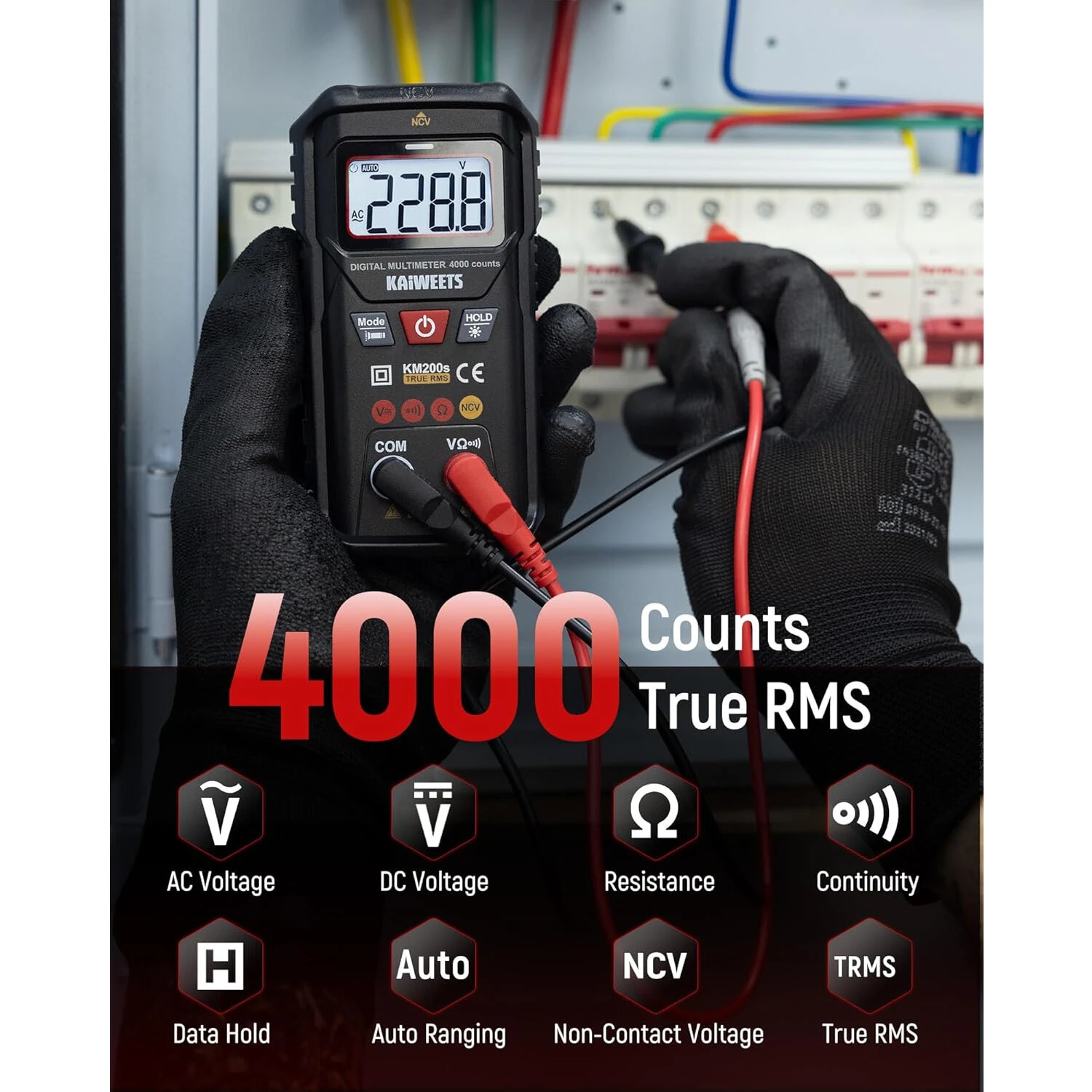 KAIWEETS KM200s Digital Multimeter - True RMS 4000 Counts Auto Ranging Voltage Tester - Image 2