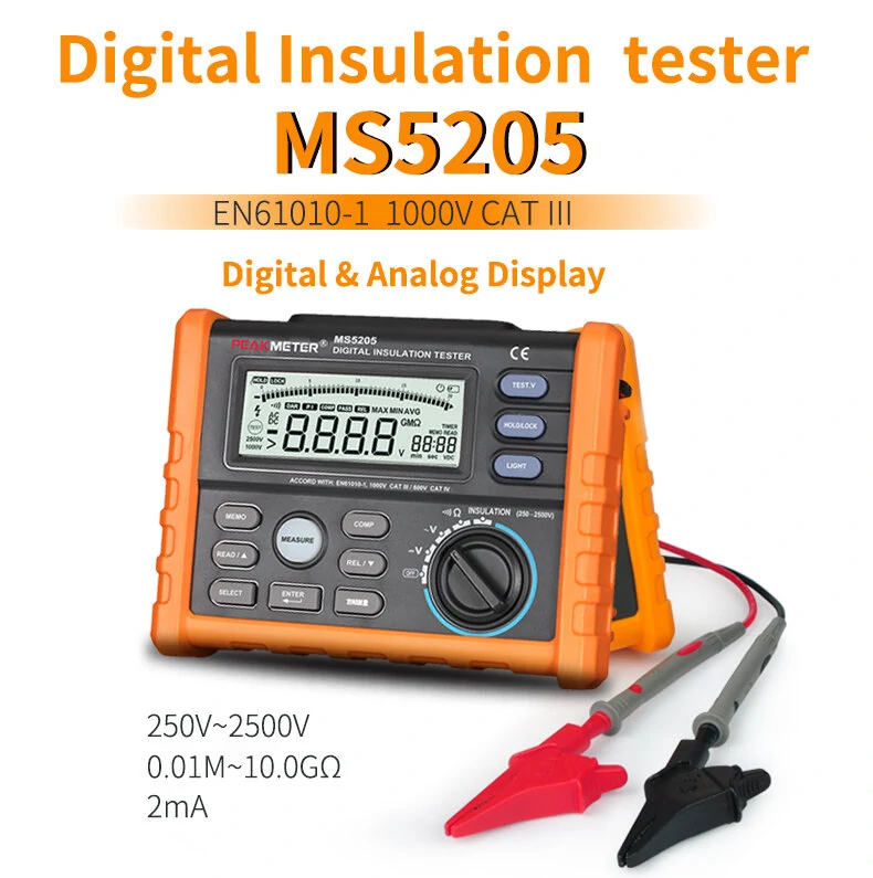 PEAKMETER MS5205 Insulation Resistance Tester - 2500V 0.01-100G Ohm | Analog & Digital - Image 2