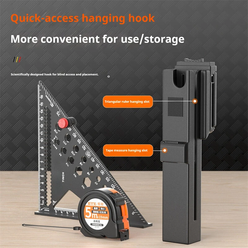 Portable 7 Inch Aluminum Triangle Ruler - 5m Steel Tape Measure & ABS Belt Clip - Image 3