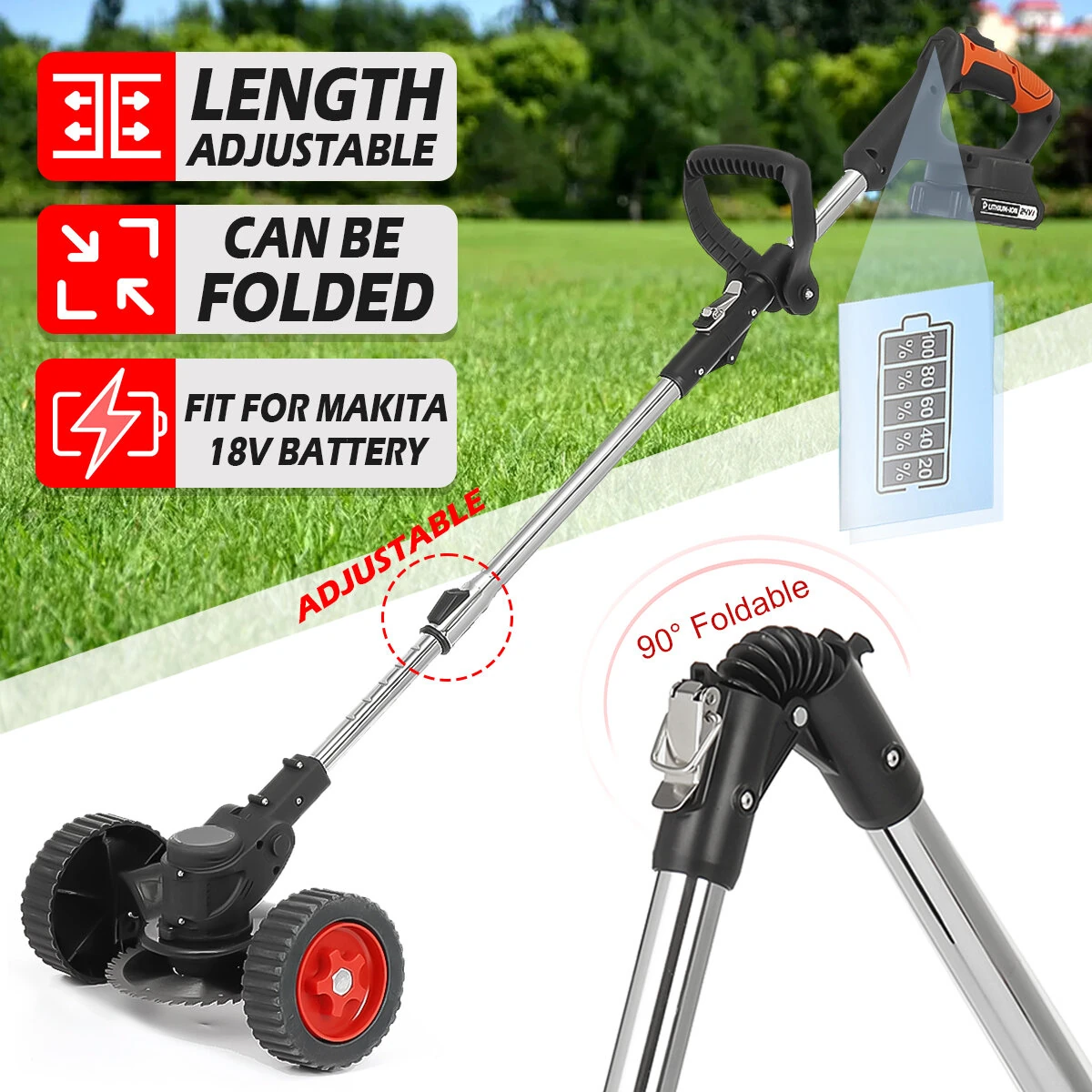 Drillpro 450W Cordless Grass Trimmer | 7500mAh Battery, 10000 RPM, Low Noise - Image 3