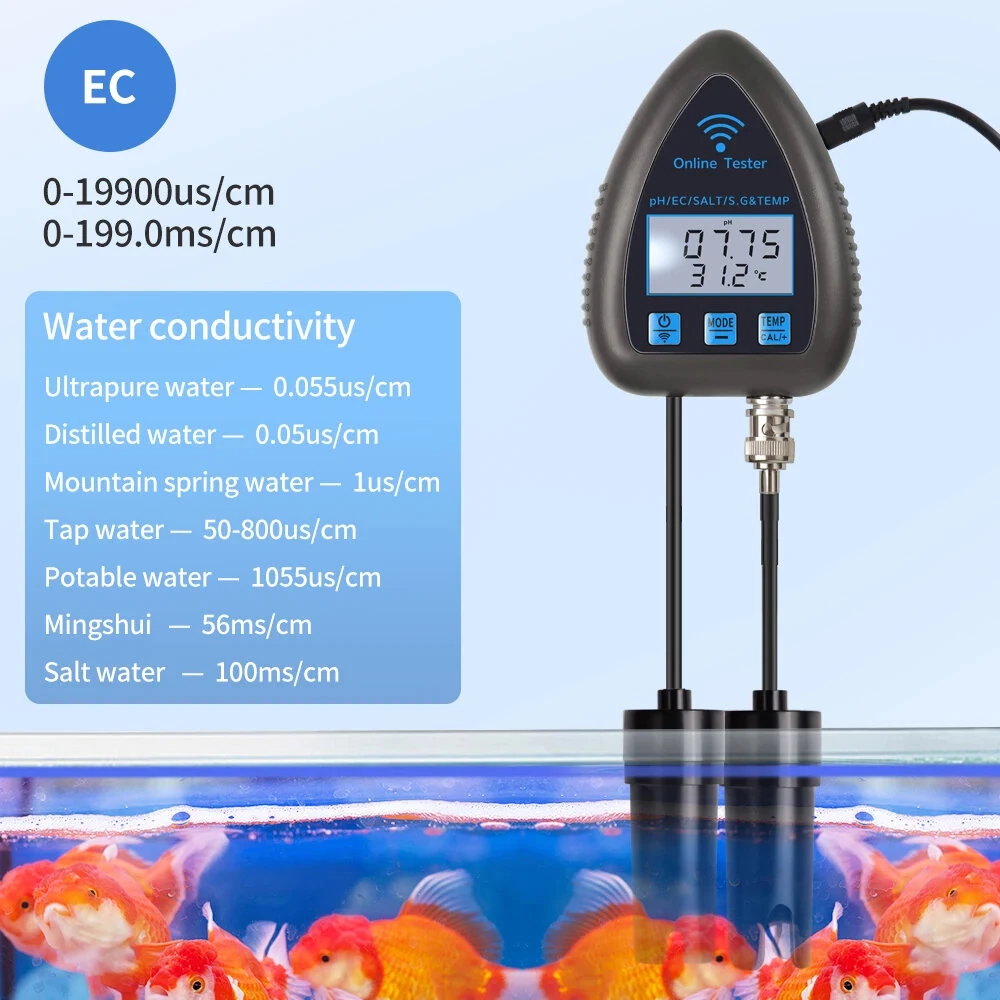 Tuya WiFi Bluetooth Water Quality Monitor - 5-in-1 PH EC SALT SG Temperature Analyzer for Aquarium Pool Hydroponics - Image 5