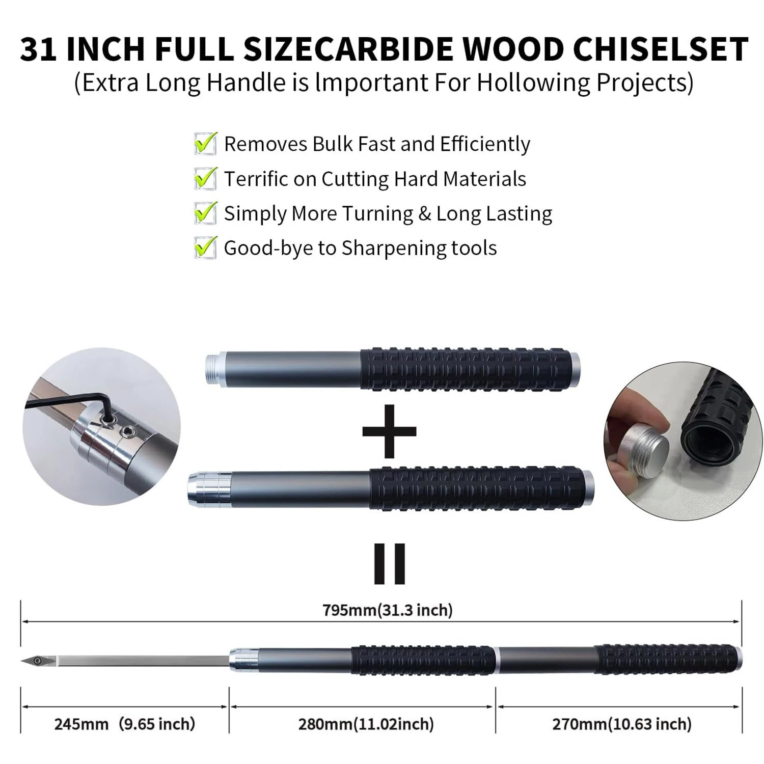RUITOOL Professional Wood Lathe Tools Set - 5 Tips Bowl Sander with 50 Discs | CNC Steel Shaft & Anti-Slip Grip - Image 3