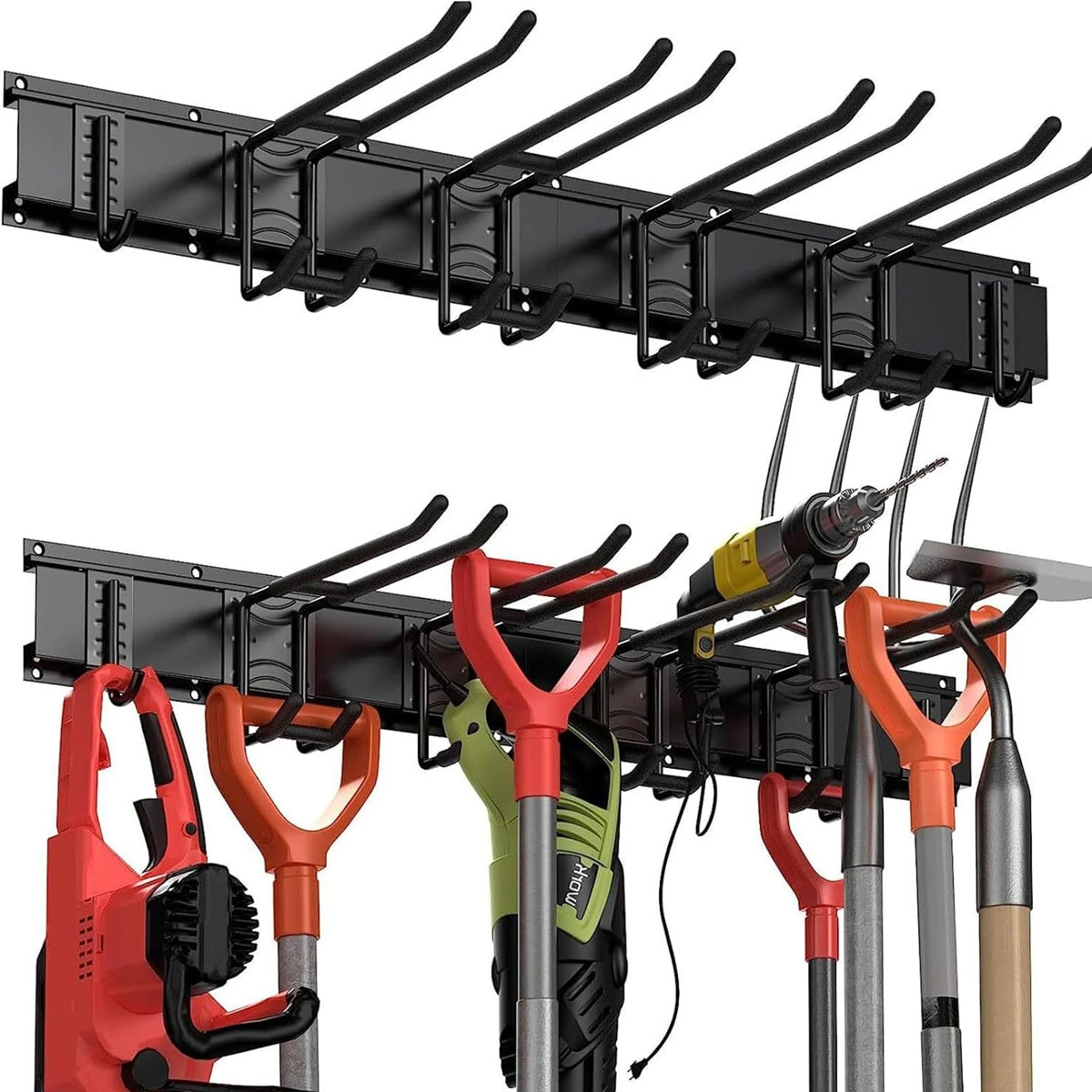 Heavy Duty Wall Mount Tool Organizer - Carbon Steel with Rubber-Coated Hooks - Image 3