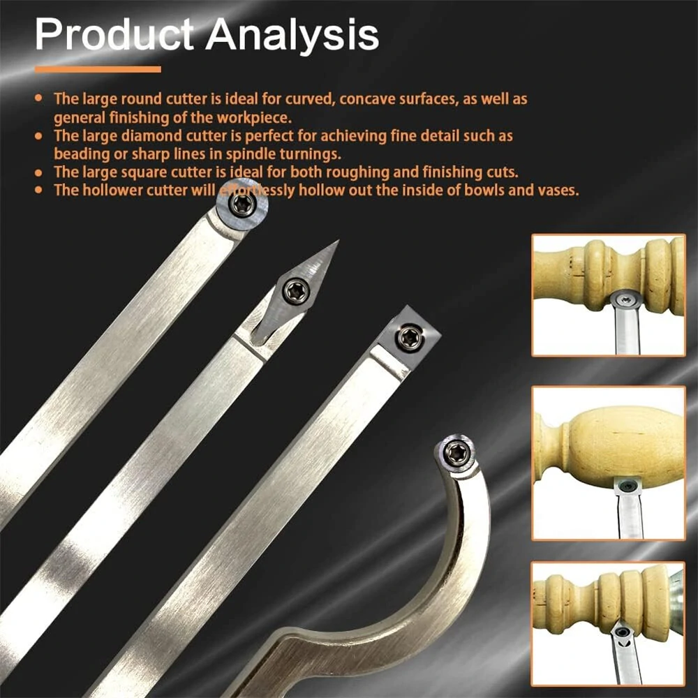 Hammerhead 6-in-1 Carbide Wood Lathe Tool Set | Rougher Finisher & Swan Neck Hollowing Tools - Image 5