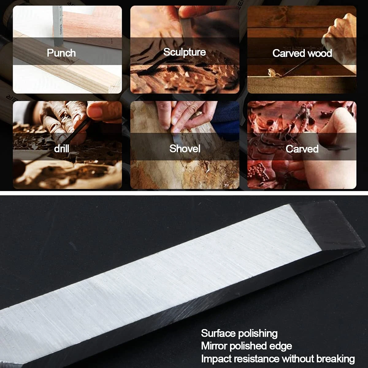 12Pcs Wood Chisel Set - Cr-V Steel Blades & Solid Wood Handles for Carving - Image 4