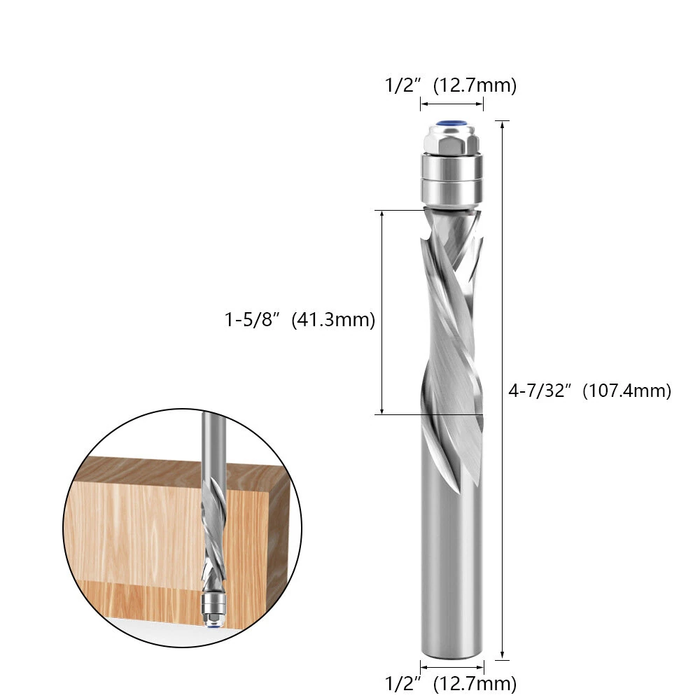 Carbide Spiral Router Bit - 6.35mm & 12.7mm Shank with Double Bearings for CNC Woodworking - Image 2