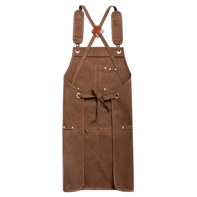 Durable Heavy Duty Waxed Canvas Work Apron | Unisex with Tool Pockets & Cross-Back Straps for Woodworking & Painting - Image 4