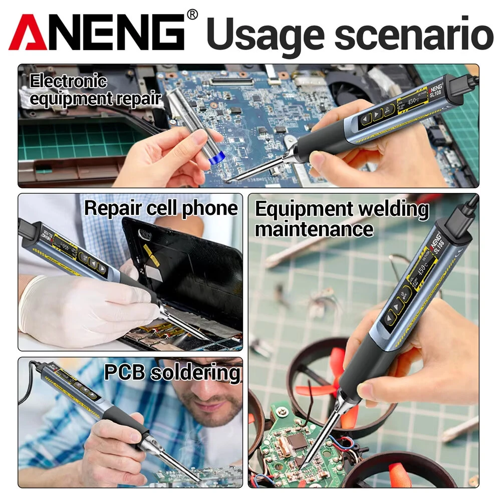 ANENG SL108 96W Soldering Iron | PD QC Adjustable 100-450°C | OLED Display - Image 4