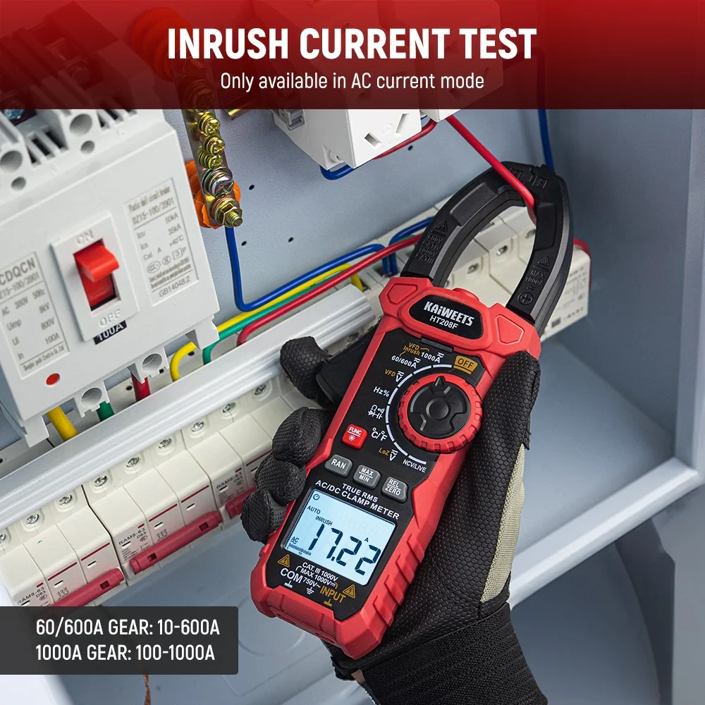 KAIWEETS HT208F Digital Clamp Meter - True-RMS 1000A AC/DC Current Tester - Image 5