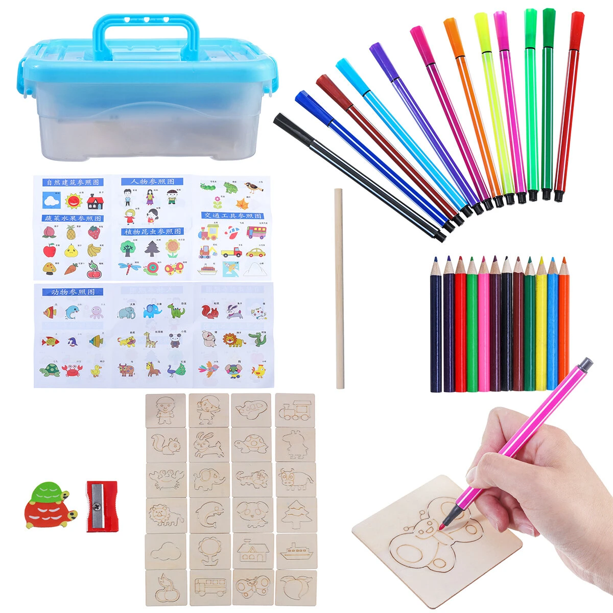 24-36-60x Color Painting Tools Kit | Graffiti Template & Wooden Toy for Kids - Image 2