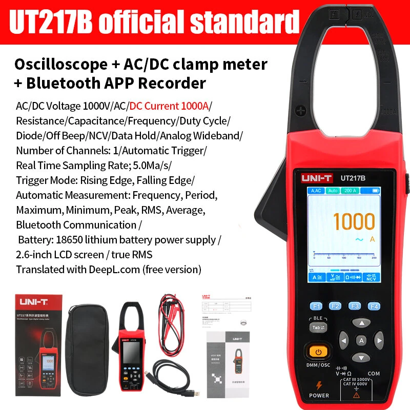 UNI-T UT217A 2-in-1 Oscilloscope Clamp Meter | 1000A 1000V True RMS | Bluetooth & NCV - Image 4
