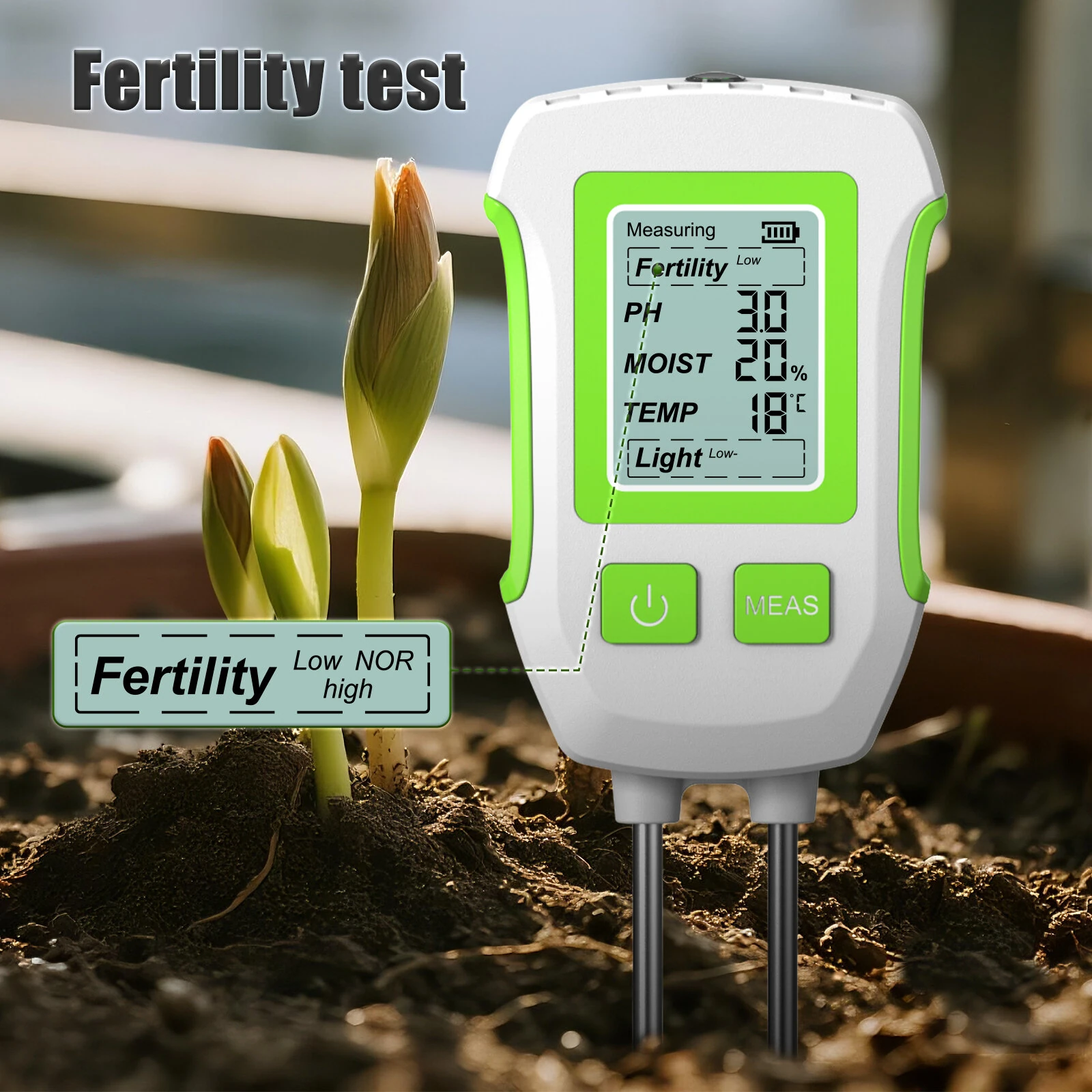 5 in 1 Soil Tester - Moisture, pH, Fertility, Temperature, Sunlight | LCD Display & Corrosion Resistant Probes - Image 3