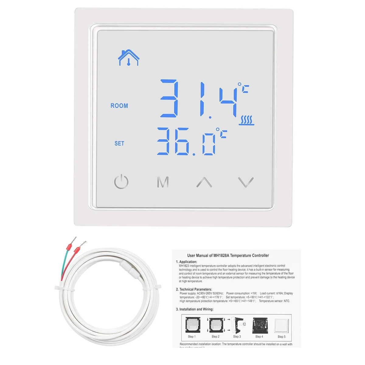 Intelligent Thermostat 16A | Floor Heating Controller | LED Touch Screen 85-265V - Image 4