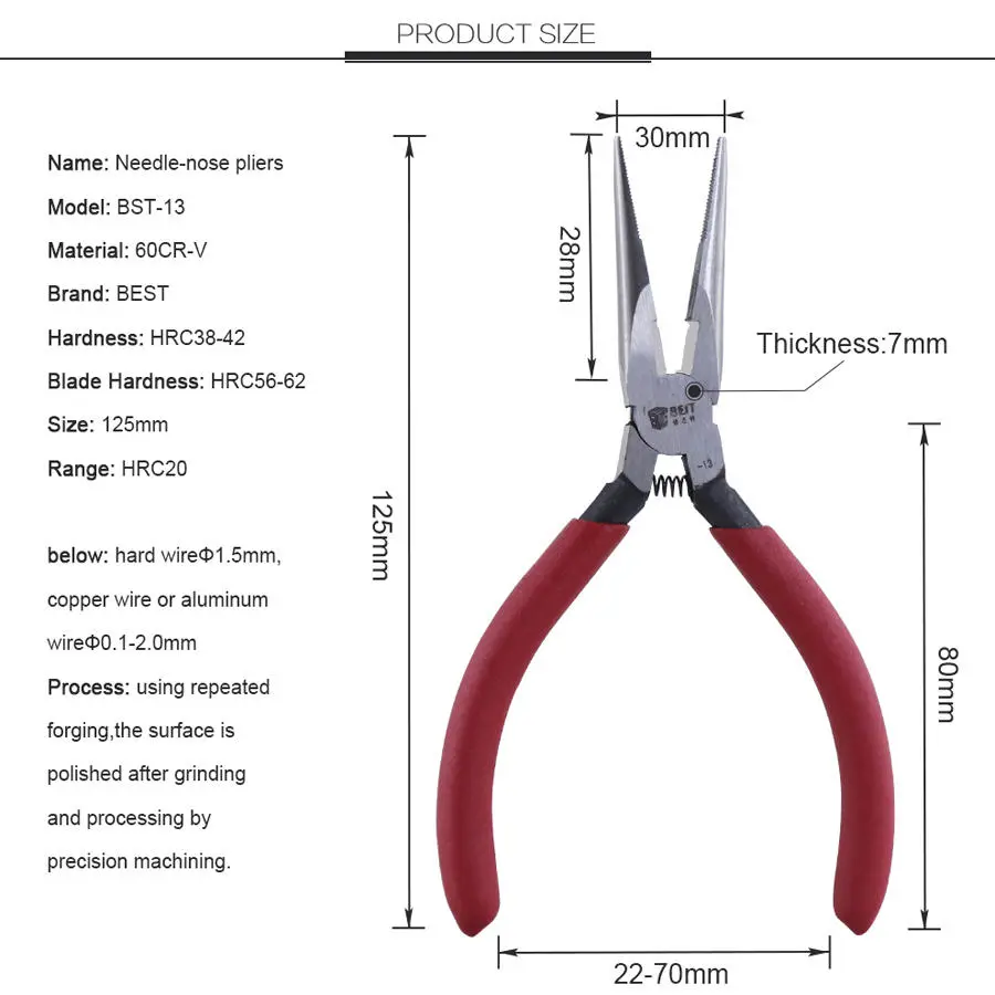 BEST BST-13 Round Flat Needle Nose Pliers - Carbon Steel Jewelry Making Tool - Image 4