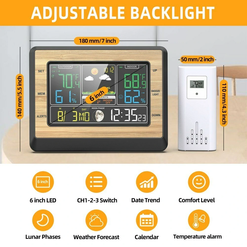 Color Screen Weather Station Clock - Temperature Humidity & Barometric Meter with Moon Phase Display - Image 4