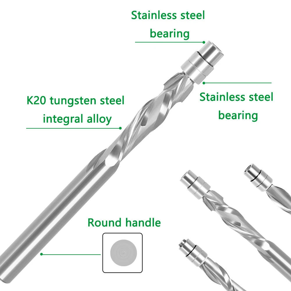 LAVIE 1/4 Inch Shank Carbide Flush Trim Router Bit | Top Bearing Two Flute - Image 3