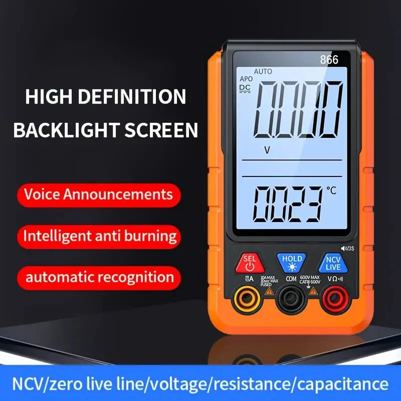 866/866S High-Precision Multifunctional Multimeter | Auto Voice & Non-Contact Voltage | Large Backlit Display & Rechargeable - Image 3