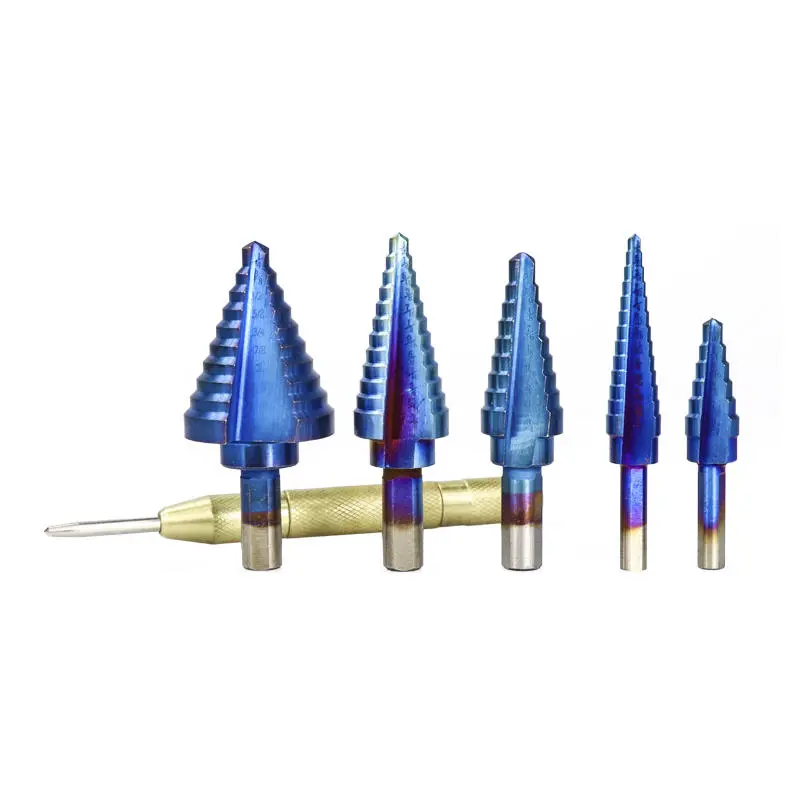 HSS Nano Blue Coated Step Drill Bit Set - 6Pcs with Center Punch | Hole Cutter - Image 2