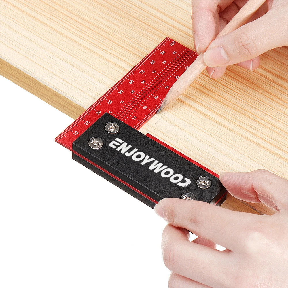 ENJOYWOOD 100mm Aluminum Alloy Woodworking Ruler | Precision Square Right Angle Ruler - Image 3