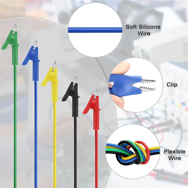 5PCS Alligator Clip Test Leads - Dual Ended Crocodile Clips with Insulated Flexible Copper Wire | Multicolor - Image 3