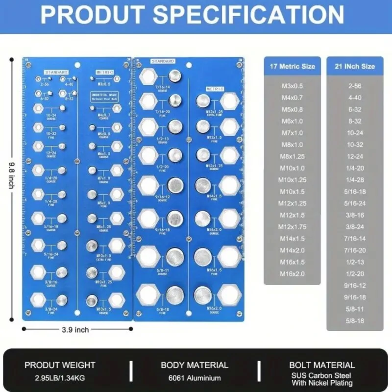Twist-On Metal Thread Checker Set - 21 Inch & 17 Metric Sizes - Nut & Bolt Gauge - Image 5