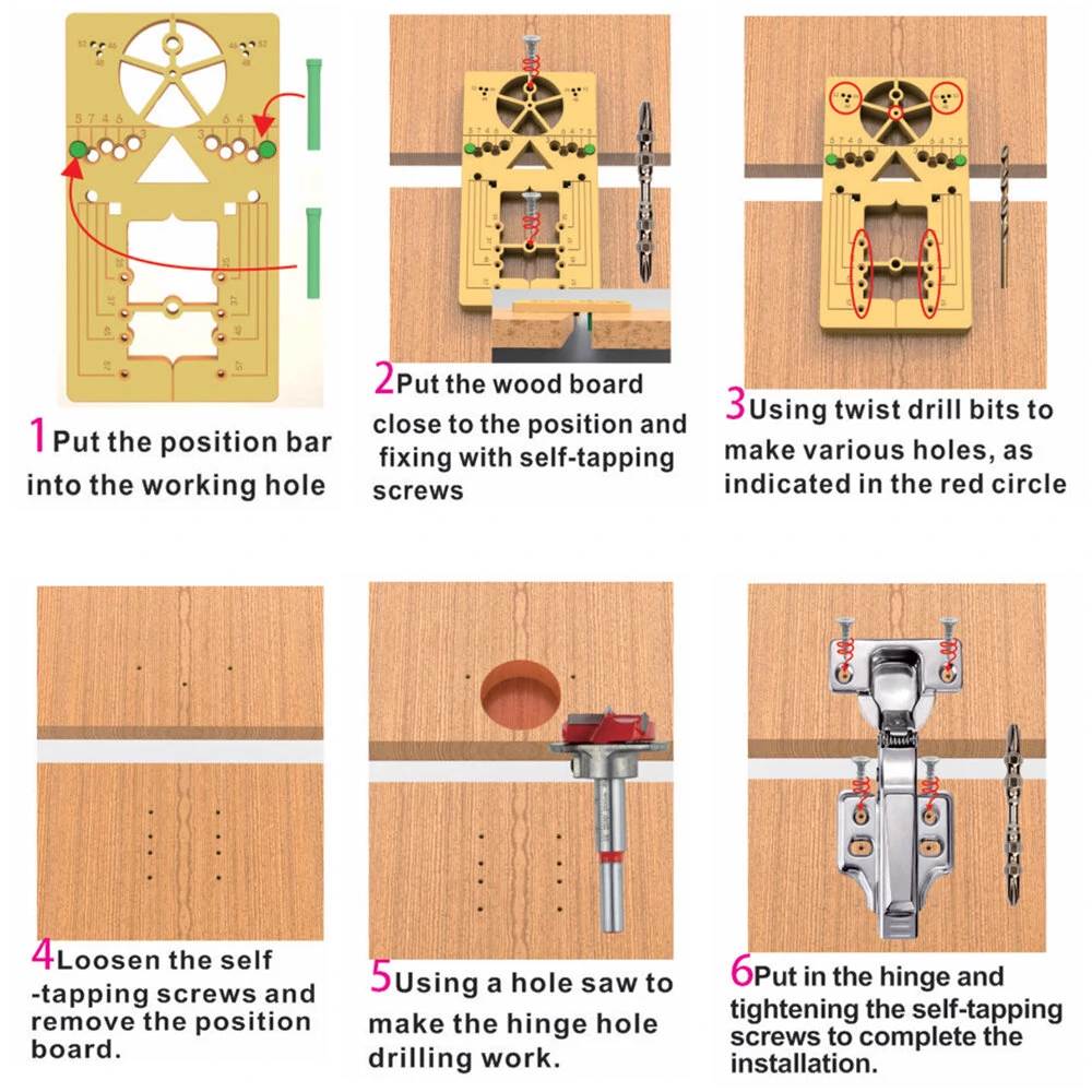7PCS 35mm Hinge Hole Drilling Guide Set | Door & Cabinet Hinge Jig Tool - Image 5