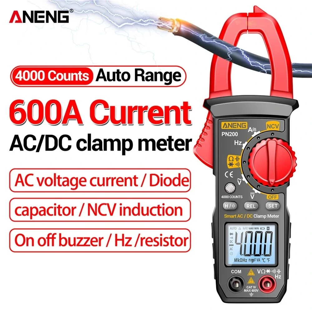 ANENG PN200 Digital Clamp Meter - 600A AC/DC Current, Voltage Tester, Capacitance NCV - Image 2