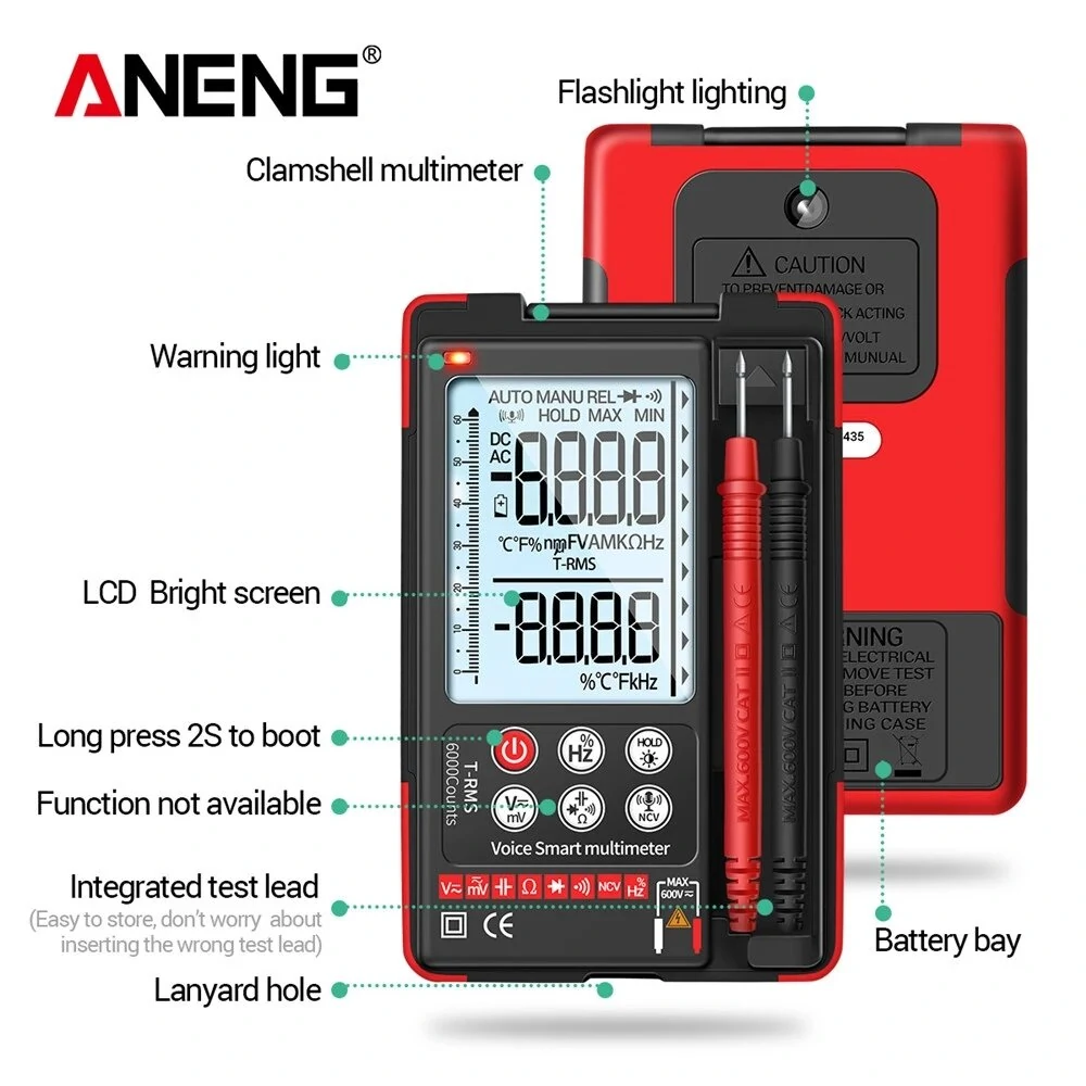ANENG Q60S Digital Multimeter | AI Speech Recognition | 6000 Counts True RMS - Image 3
