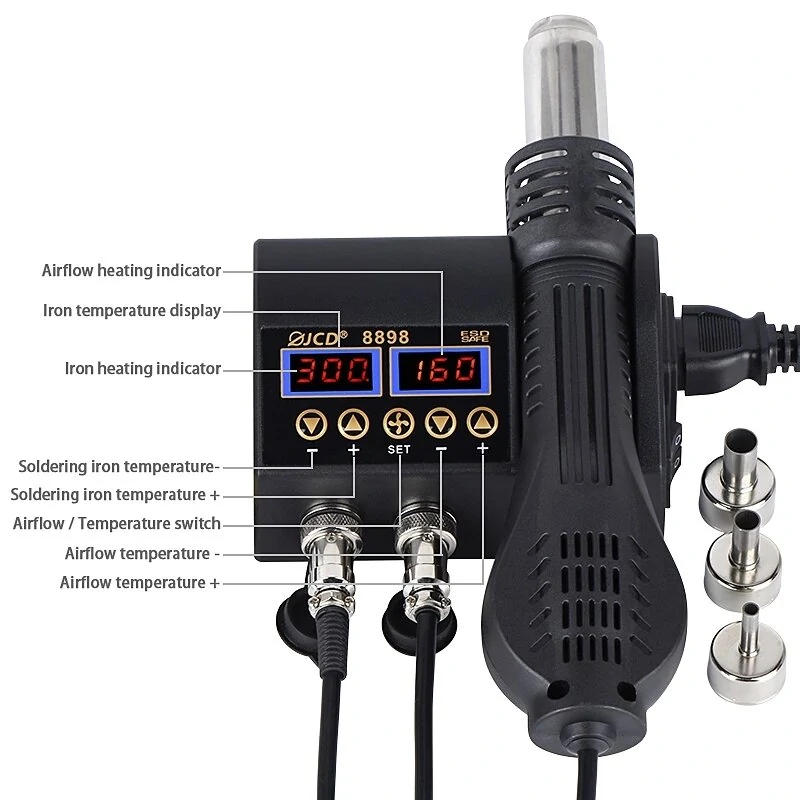 JCD 8898-5 2-in-1 Soldering Station Kit | LCD Digital Display | BGA SMD Rework - Image 5