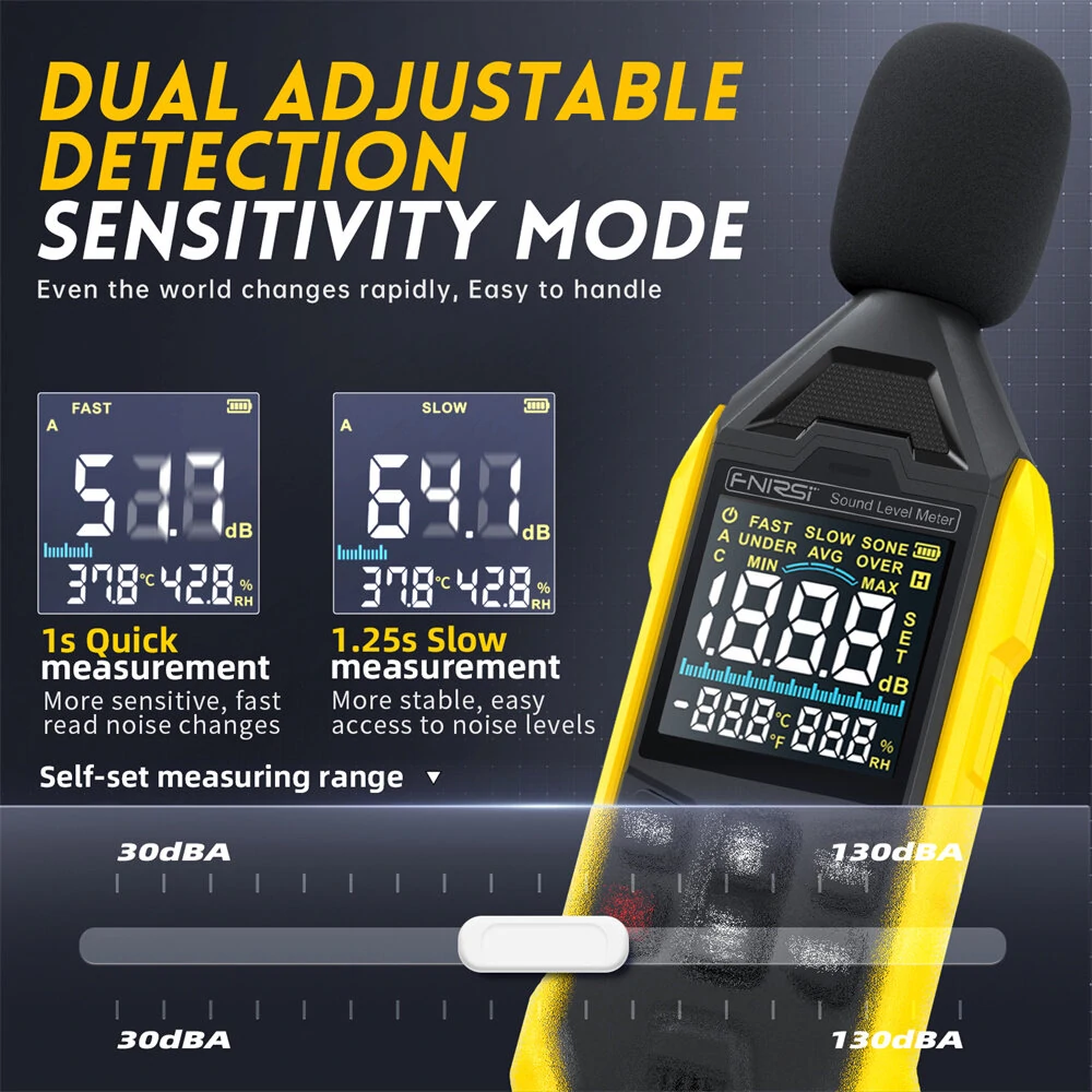 FNIRSI FDM01 Digital Noise Decibel Meter - 30-130dB Range | Fast/Slow Response - Image 4