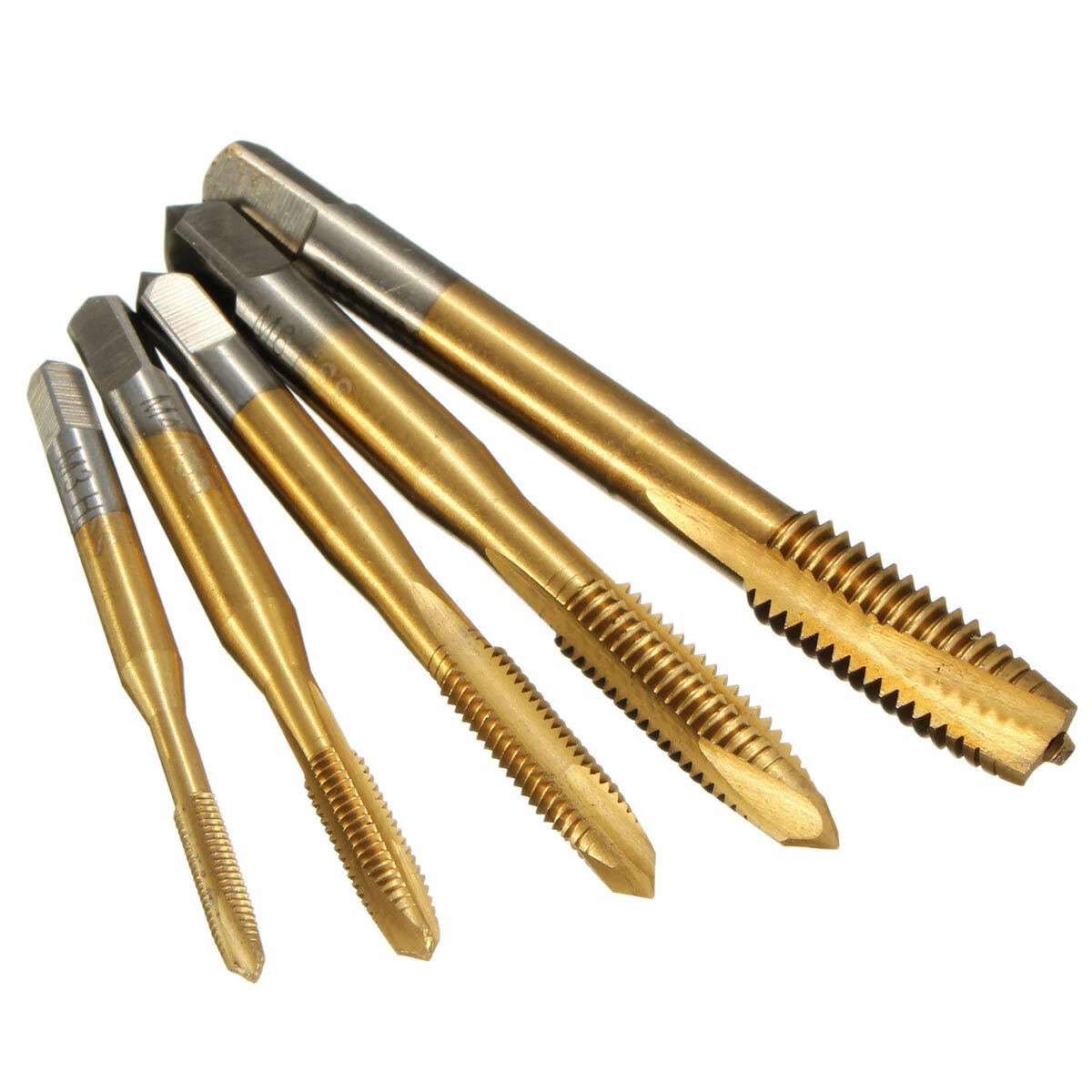 5pcs M3-M8 HSS Spiral Point Tap Set | Metric Titanium Machine Screw Taps - Image 2
