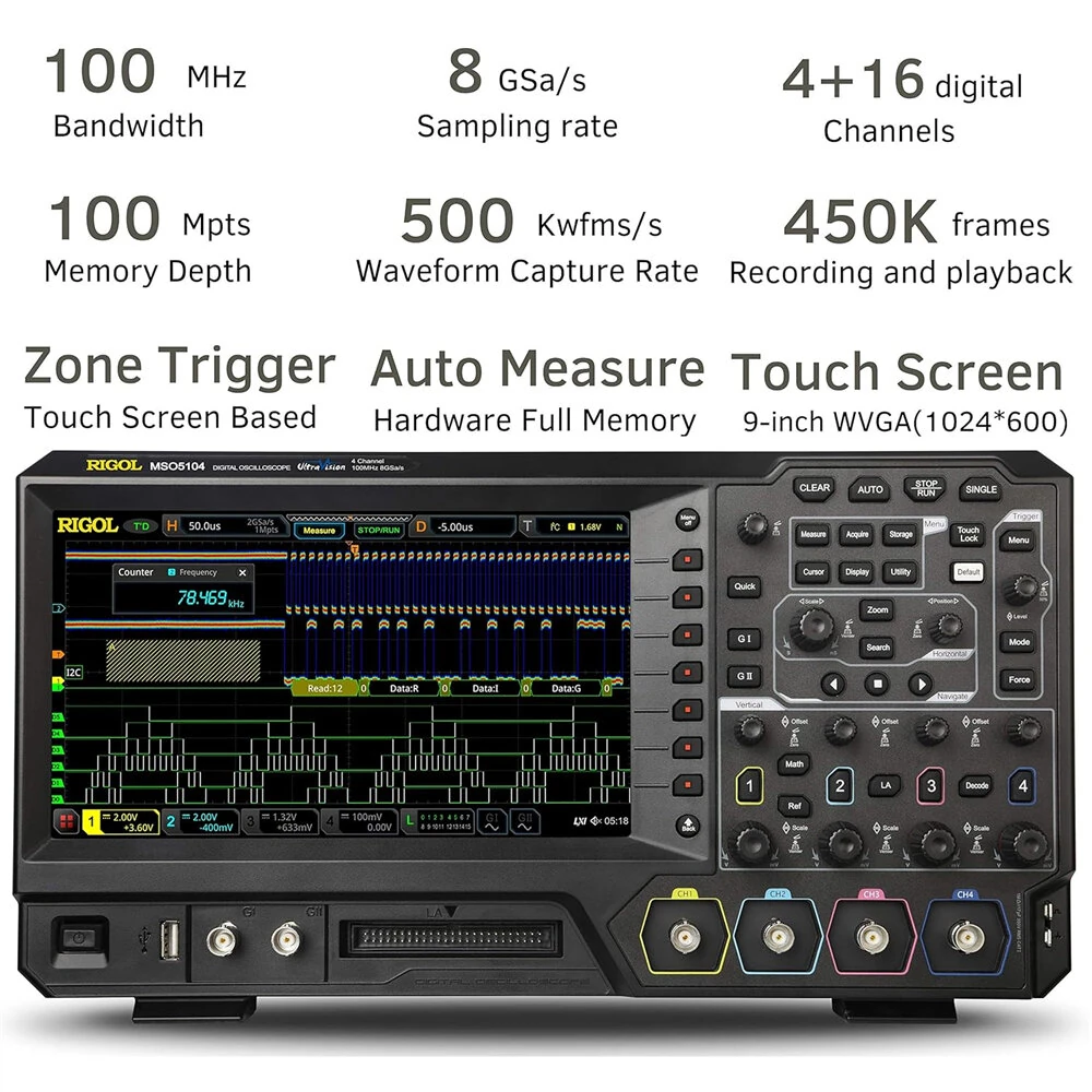 MSO5104 Mixed Signal Oscilloscope - 100 MHz, 4 Analog & 16 Digital Channels | 8 GSa/s - Image 2