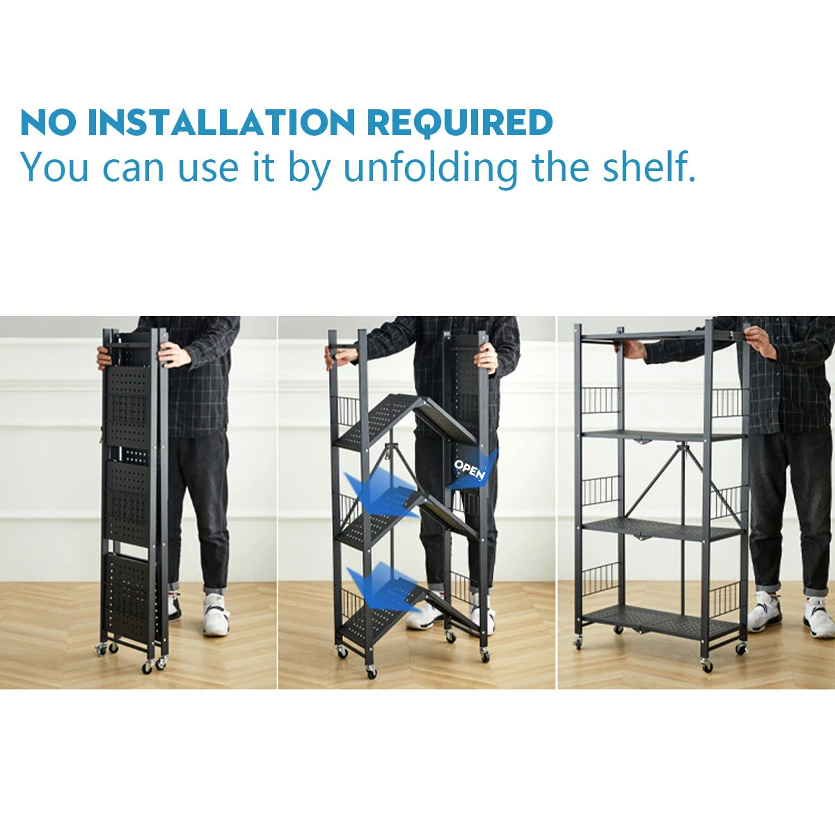 Folding Kitchen Storage Rack - Floor to Ceiling Multi-Layer - Installation Free & Movable - Image 5