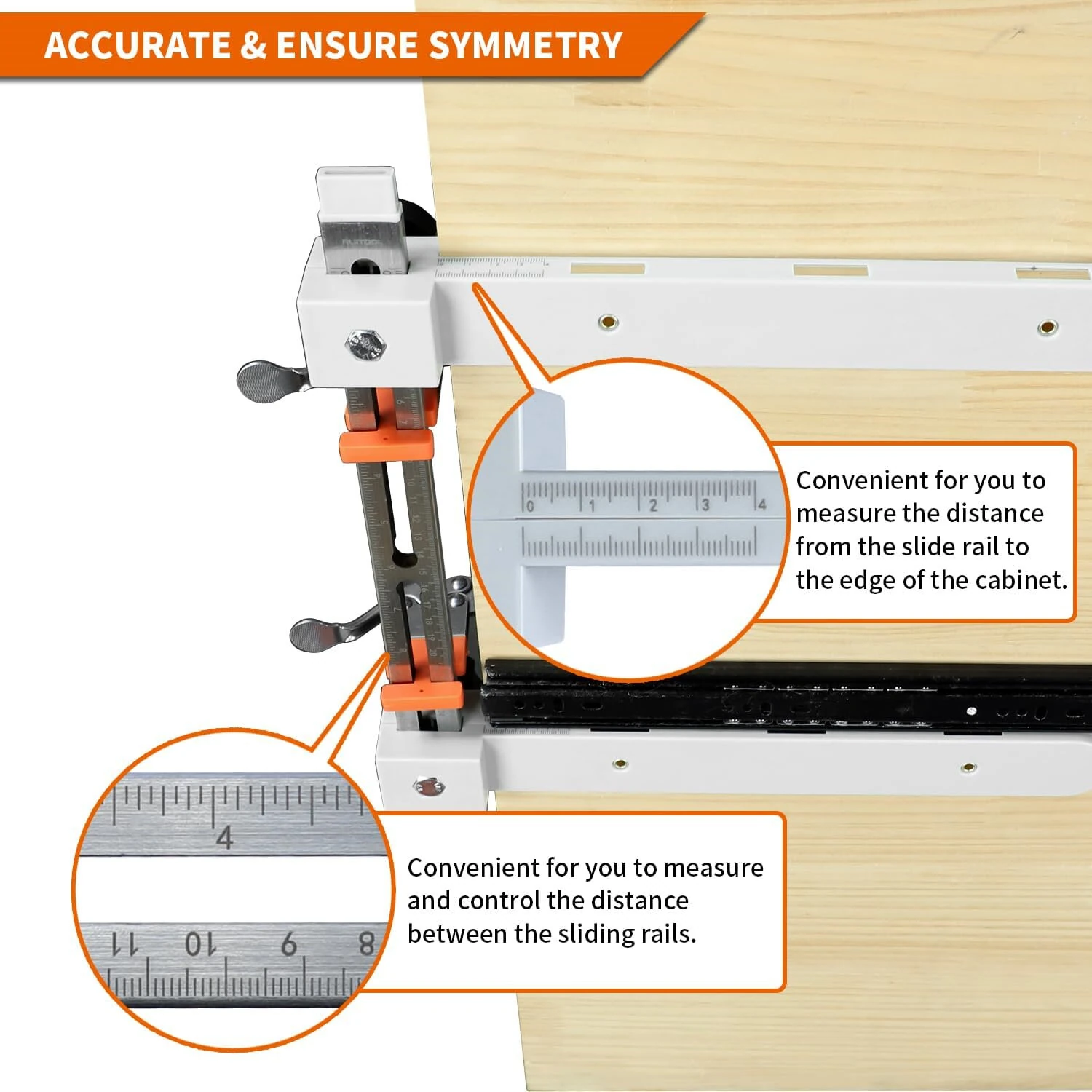 2PCS Drawer Slide Jig with Toggle Clamp | Stainless Steel Magnetic Arm & Laser Scale | Fast Accurate Cabinet Installation Tool - Image 4