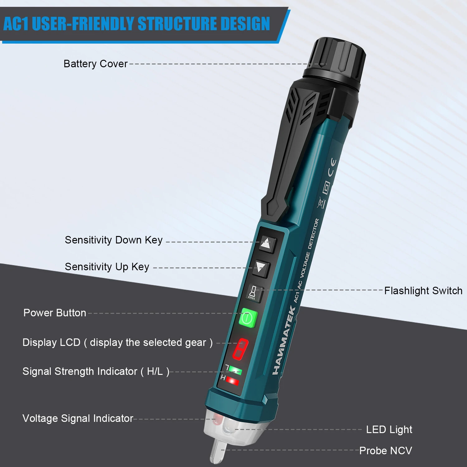 HANMATEK AC1 Voltage Detector | 12-1000VAC Adjustable Sensitivity 1-9 Gear - Image 5