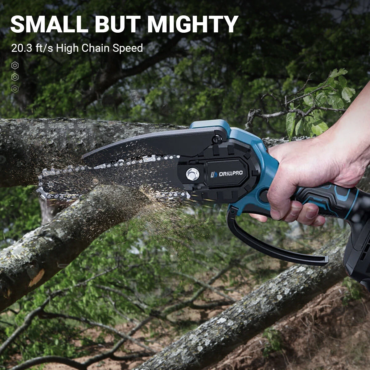 Drillpro 6 Inch Mini Cordless Chainsaw | Ultra-Light & Safe | Garden Pruning Tool - Image 2