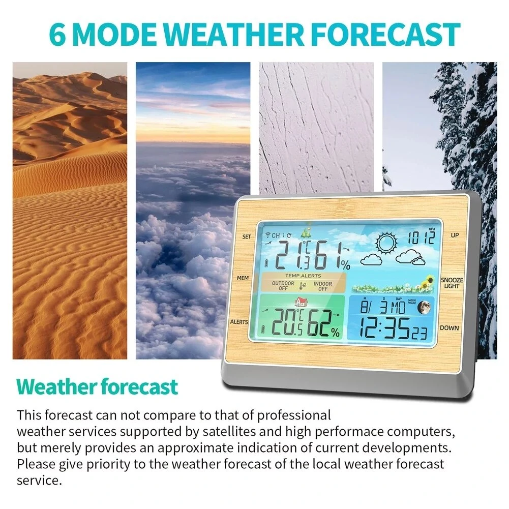 6-inch Wireless Weather Clock - Indoor/Outdoor Temp & Humidity | Moon Phase & Forecast - Image 3