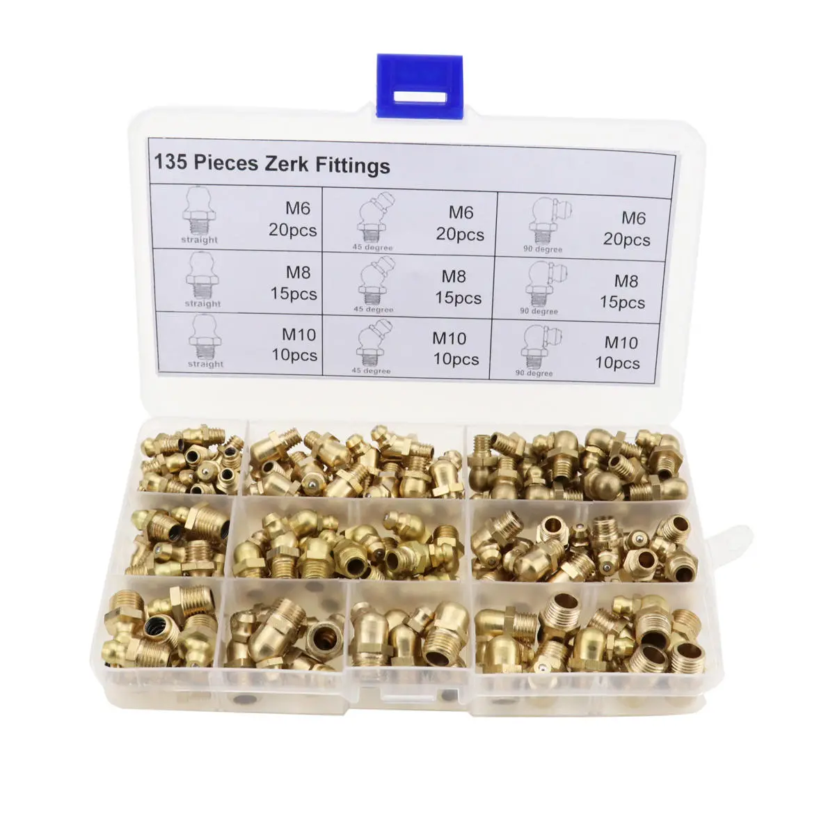 135pcs Hydraulic Metric Brass Grease Nipple Kit - M6 M8 M10 Fittings | Machinery Parts - Image 2