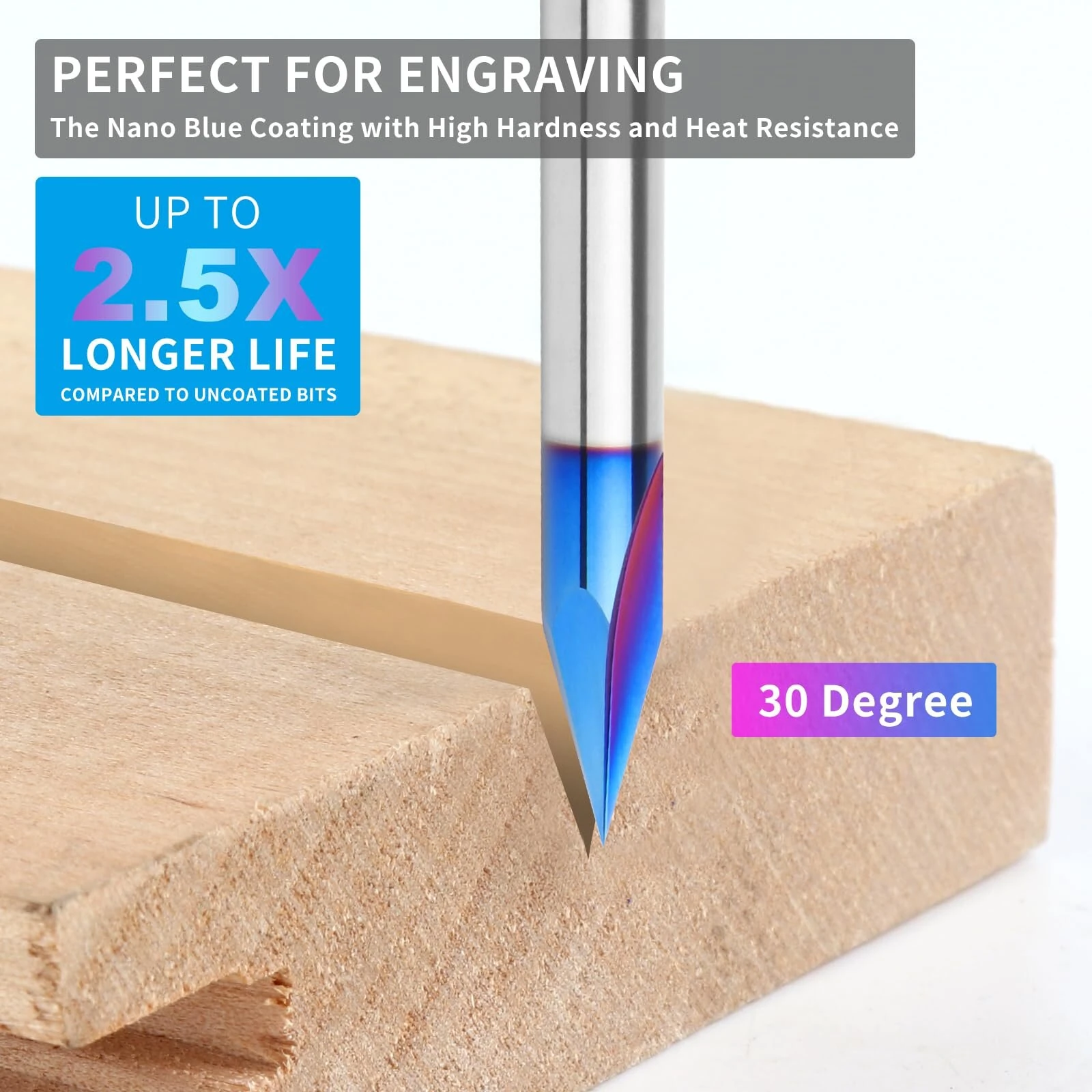 Whiteside Router Bits 1/4 Inch Shank CNC V-Bit Set | 15 30 60 90 Degree | 2 Flute Nano Blue Coating - Image 3