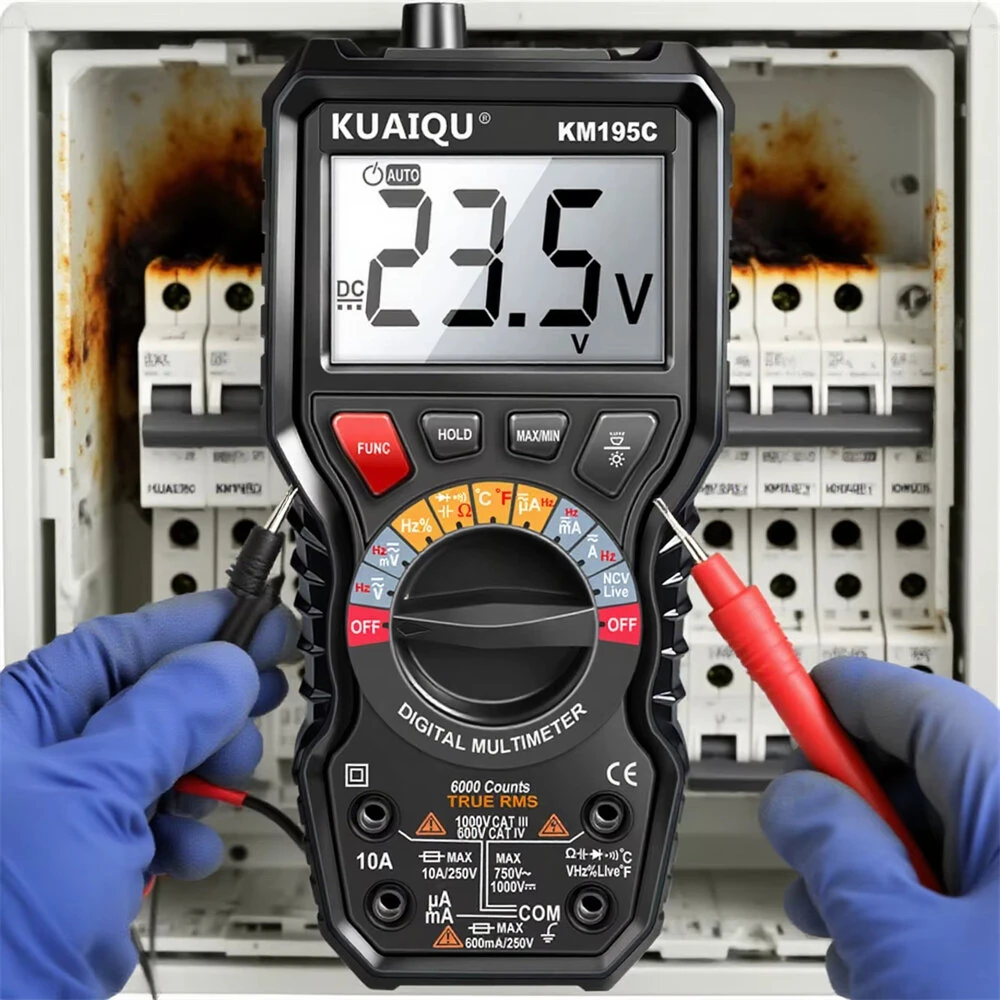 KUAIQU KM195C Digital Clamp Meter - 6000 Count True RMS Multimeter | AC/DC Voltage Current Tester 1000V 10A - Image 4