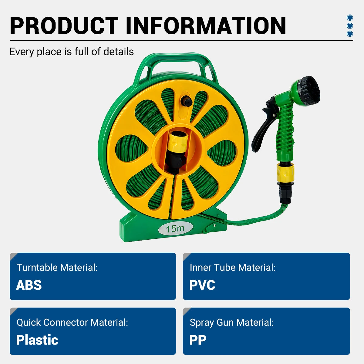 Drillpro 15m PVC Water Hose with 5 Spray Nozzle - Pressure Washer for Faucets - Image 4